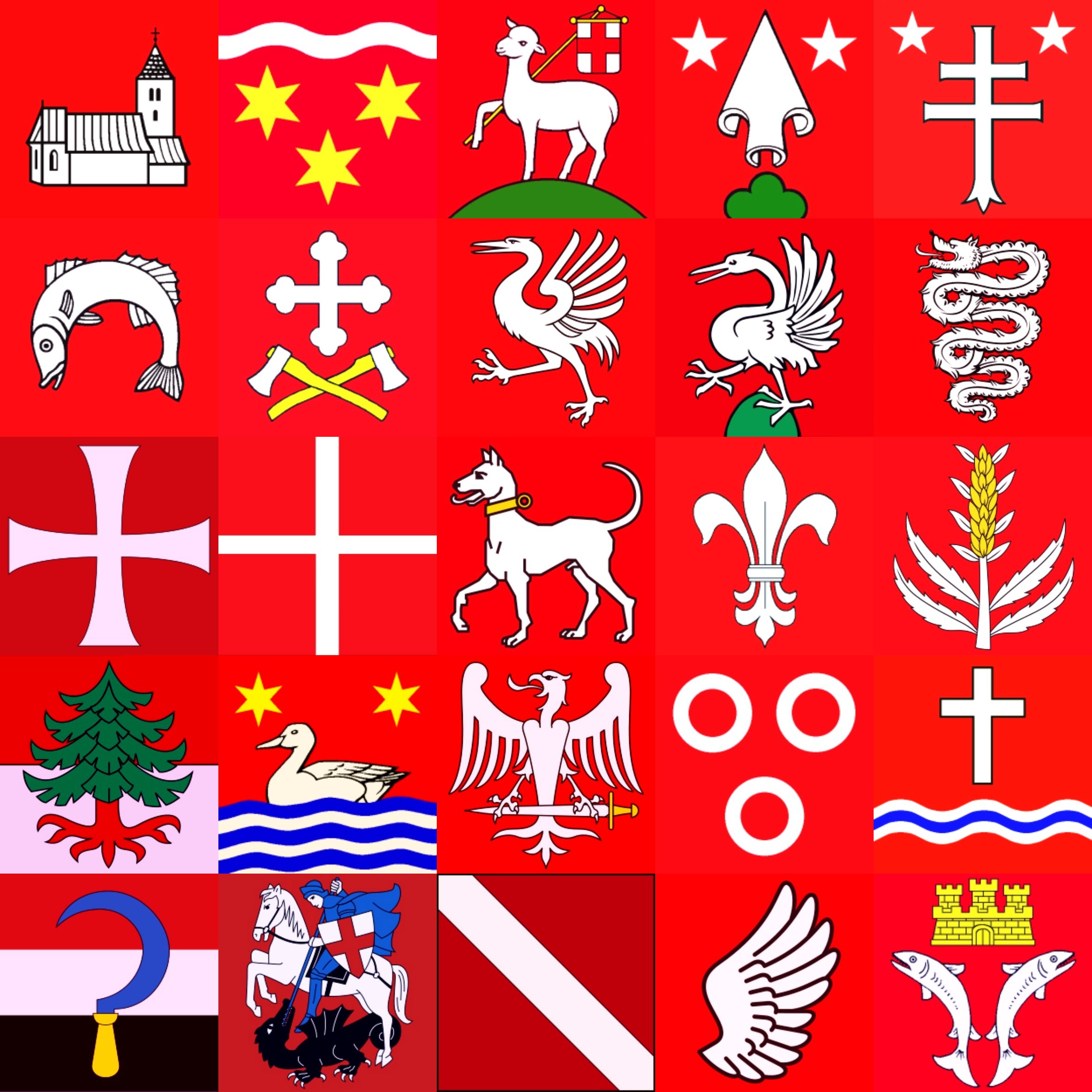 Close-up showing individual municipality and canton flags.